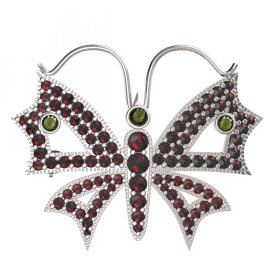 BG brož 122 Bílé zlato - 585 Vltavín a granát