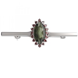 BG brož 513I Stříbro 925 - rhodium Vltavín a granát