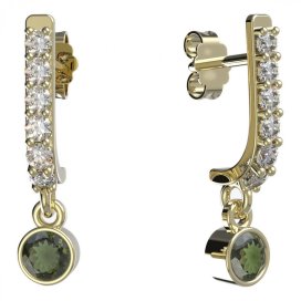 BG zlaté vltavínové náušnice 722 Žluté zlato - 585 Vltavín a diamant