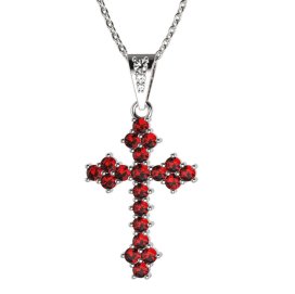 Zlatý přívěsek křížek s červeným zirkonem, bílé zlato 585 – 263 (ZI442632)