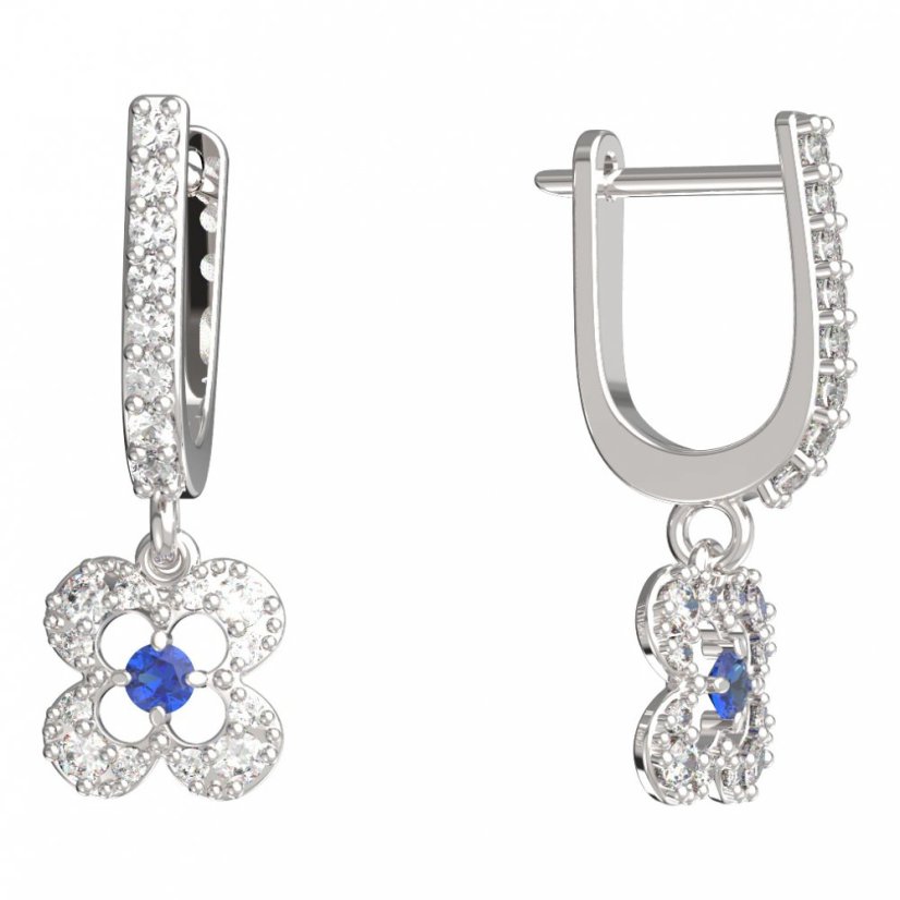 BeKid dětské náušnice čtyřlístek 830 Bílé zlato - 585 Tmavě modrý kubický zirkon