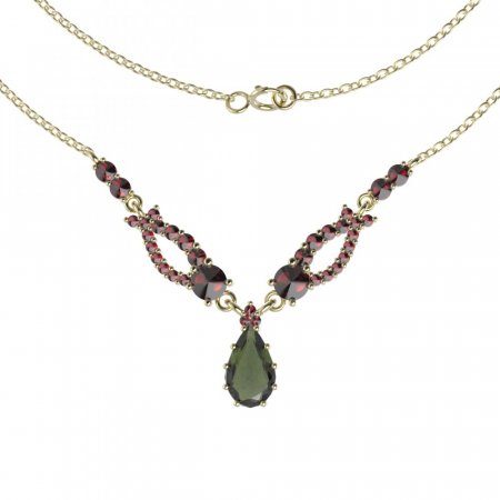 BG náhrdelník vsazeny kameny:granát  501 - Kov: Pozlacené stříbro 925, Kámen: Vltavín a granát