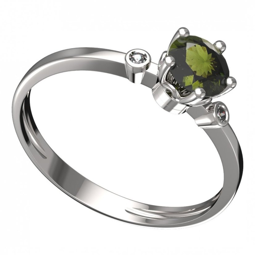 BG vltavínový prsten 875L Bílé zlato - 585 Vltavín a diamant