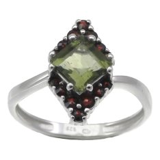 BG prsten vsazeny kameny:český granát  427 Bílé zlato - 585 Vltavín a granát