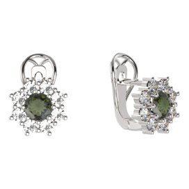 BG náušnice 023-R7 kulaté Stříbro 925 - rhodium Vltavín a kubický zirkon