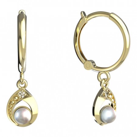 BeKid dětské náušnice 1242 s bílou perlou - Zapínání: Puzeta závěs, Kov: Bílé zlato 585, Kámen: Diamant