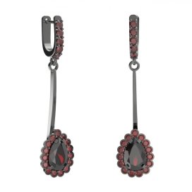 BG náušnice s centrálním kapkovitým kamenem 519-A93 Stříbro 925 - ruthenium (30-90dní) Granát