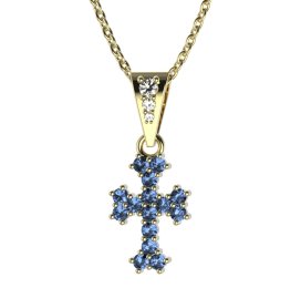Zlatý přívěsek křížek se světle modrým zirkonem, žluté zlato 585 – 267 (ZM342672)