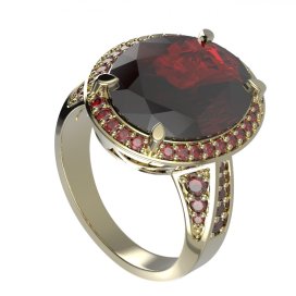 BG prsten oválný 648 Žluté zlato - 585 Granát
