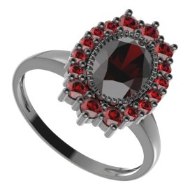 BG prsten oválný 250-I Stříbro 925 - ruthenium (30-90dní) Granát