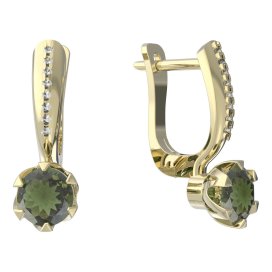 BG vltavínové náušnice 872 Žluté zlato - 585 Vltavín a diamant
