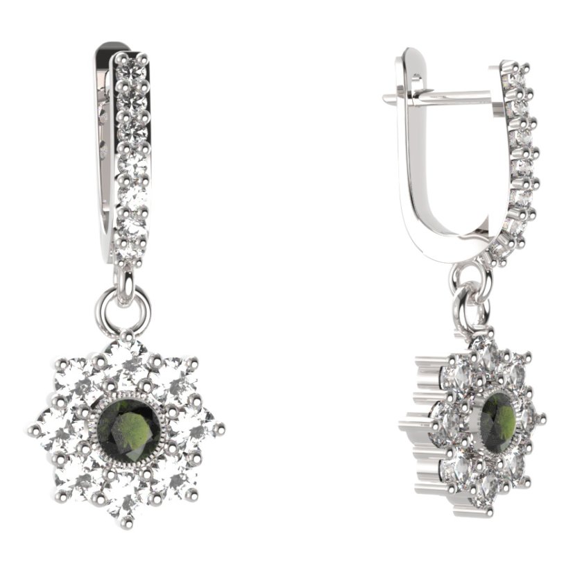 BG kulaté náušnice 030-84 Stříbro 925 - rhodium Vltavín a  kubický zirkon