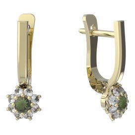 BG vltavínové náušnice 886 Žluté zlato - 585 Vltavín a diamant