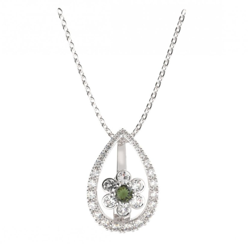 BG přívěs ve tvaru květu 518-90 Stříbro 925 - rhodium Vltavín a  kubický zirkon