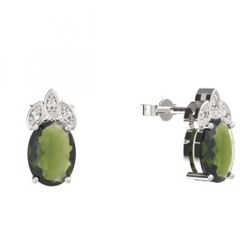 BG náušnice s přírodním granátem z Čech  961-03 Stříbro 925 - rhodium Vltavín a  kubický zirkon