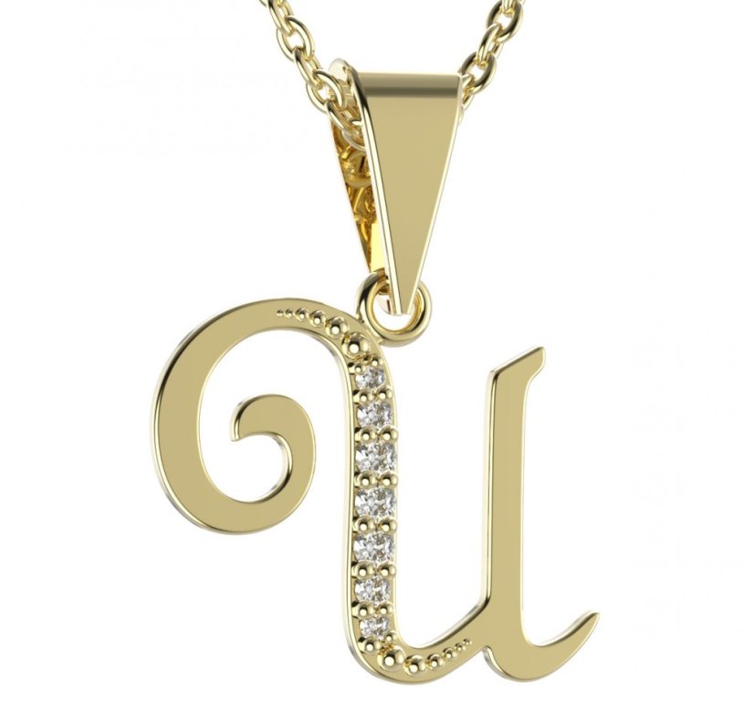 BG zlatý přívěsek písmenko U - 1229 Žluté zlato - 585 Diamant