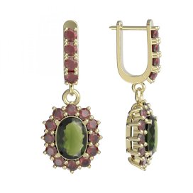 BG  náušnice 972-96 Žluté zlato - 585 Vltavín a granát