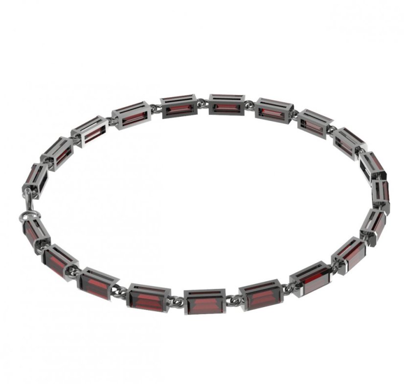 Stříbrný náramek s českým granátem, ruthenium – 536