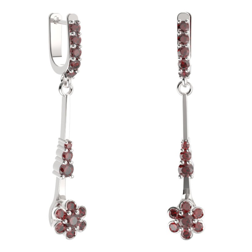 BG náušnice ve tvaru květu 518-B93 Stříbro 925 - rhodium Granát