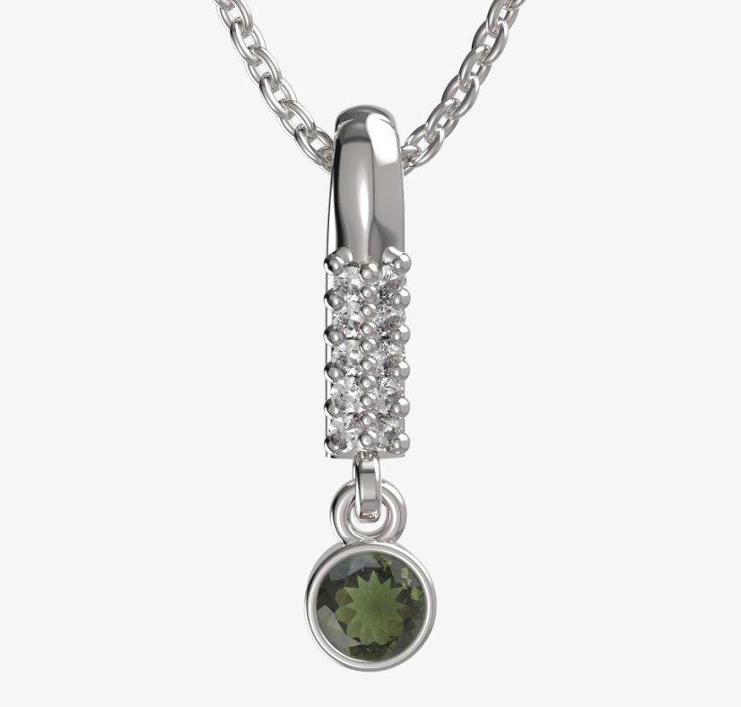 BG zlatý přívěšek 722 Bílé zlato - 585 Vltavín a diamant