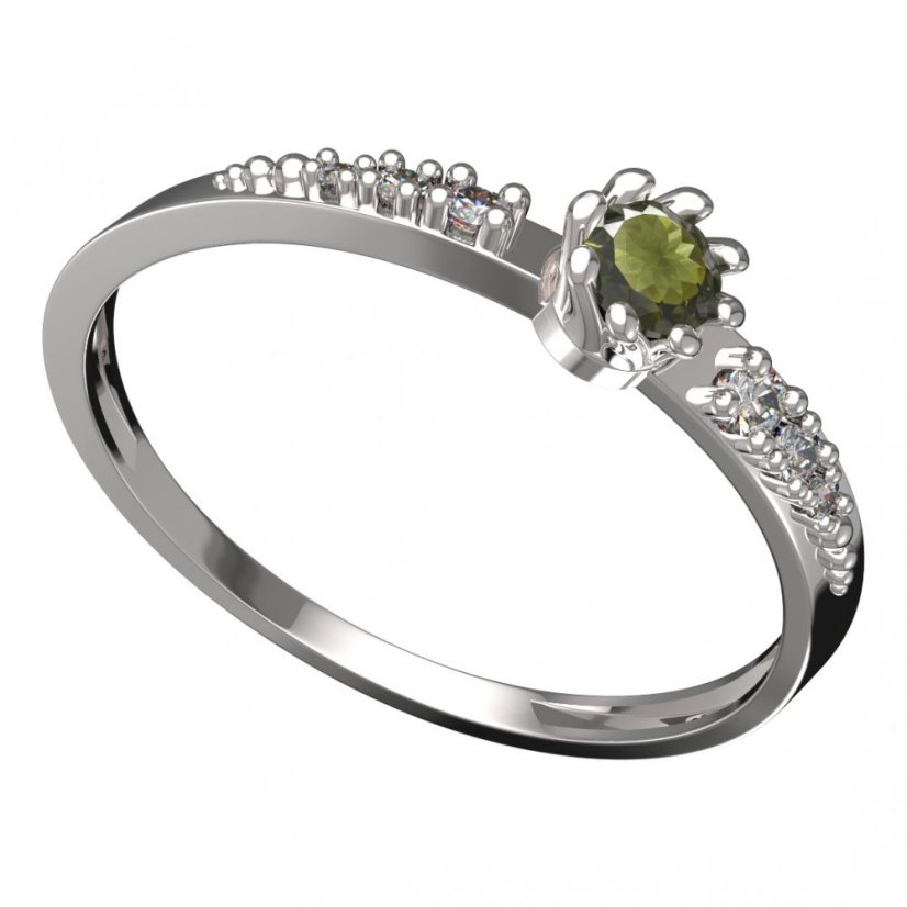 BG vltavínový prsten 554D Bílé zlato - 585 Vltavín a diamant