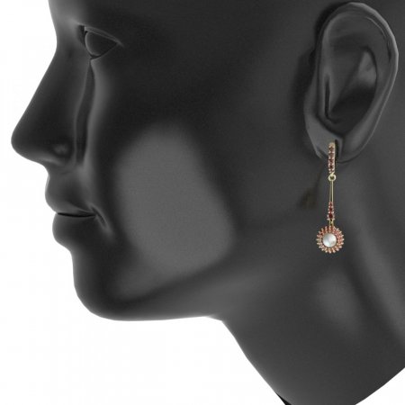 BG náušnice s přírodní perlou 540-B94 - Kov: Pozlacené stříbro 925, Kámen: Granát a tahiti perla