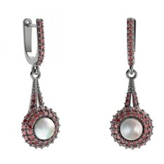 BG náušnice s přírodní perlou 540-G91 Stříbro 925 - ruthenium (30-90dní) Granát a perla