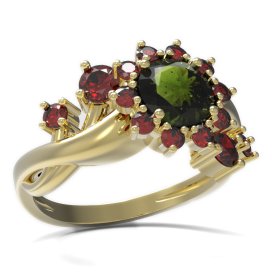 BG prsten s kulatým kamenem 511-P Žluté zlato - 585 Vltavín a granát