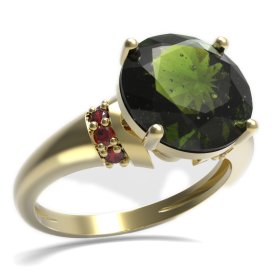 BG prsten kulatý kámen 475-K Žluté zlato - 585 Vltavín a granát