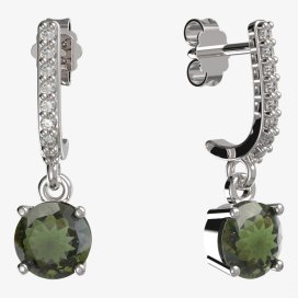 BG vltavínové náušnice 727 Bílé zlato - 585 Vltavín a diamant