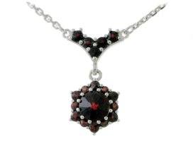 BG náhrdelník osázený kameny:granát  353 Stříbro 925 - rhodium Granát