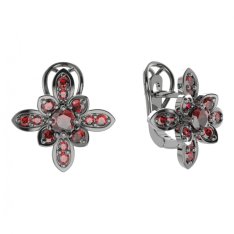 BG  náušnice 404-R7 květ Stříbro 925 - ruthenium (30-90dní) Granát