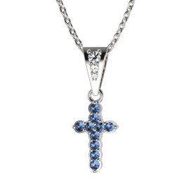 Zlatý přívěsek křížek se světle modrým zirkonem, bílé zlato 585 – 580 (ZM445802)