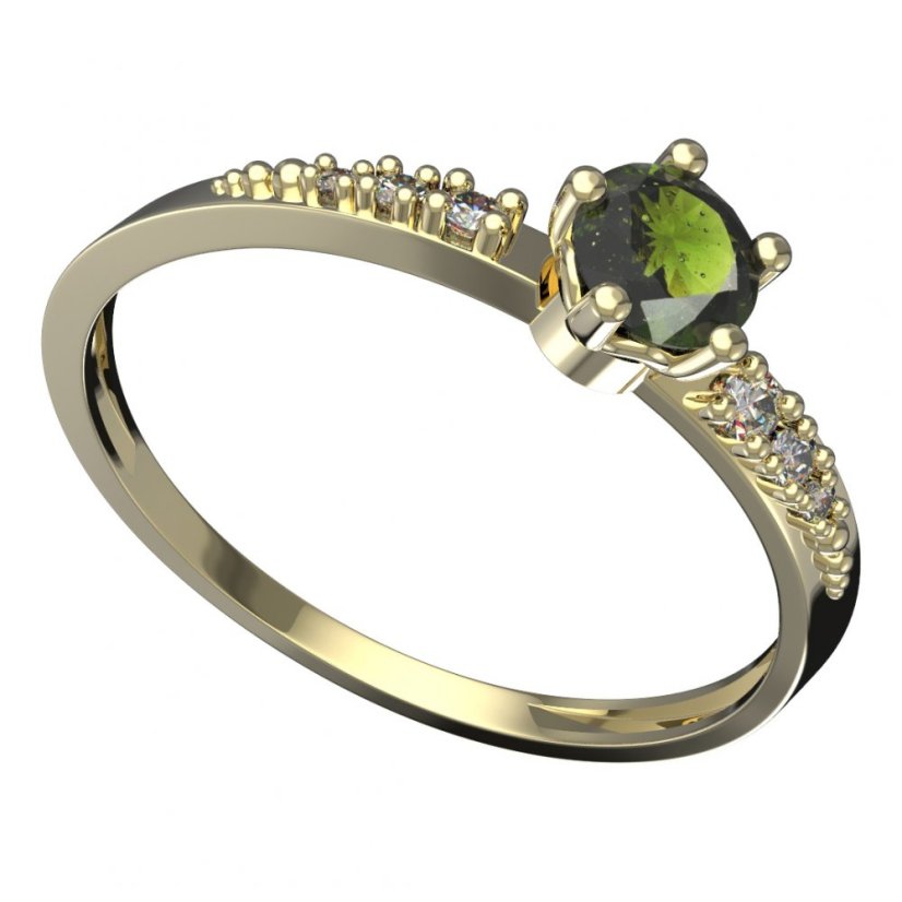 BG vltavínový prsten 874D Žluté zlato - 585 Vltavín a diamant