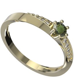 BG zlatý granátový, vltavínový prstýnek 1456 Žluté zlato - 585 Vltavín a diamant