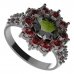 BG prsten 011-X kulatého tvaru - Kov: Stříbro 925 - rhodium, Kámen: Vltavín a granát
