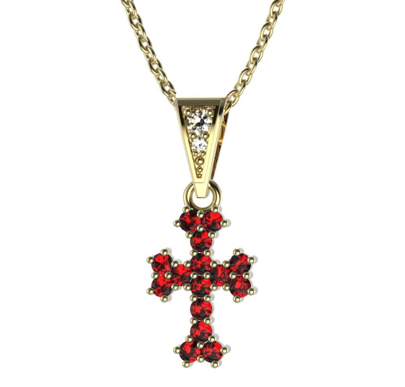 Zlatý přívěsek křížek s červeným zirkonem, žluté zlato 585 – 267 (ZI342671)