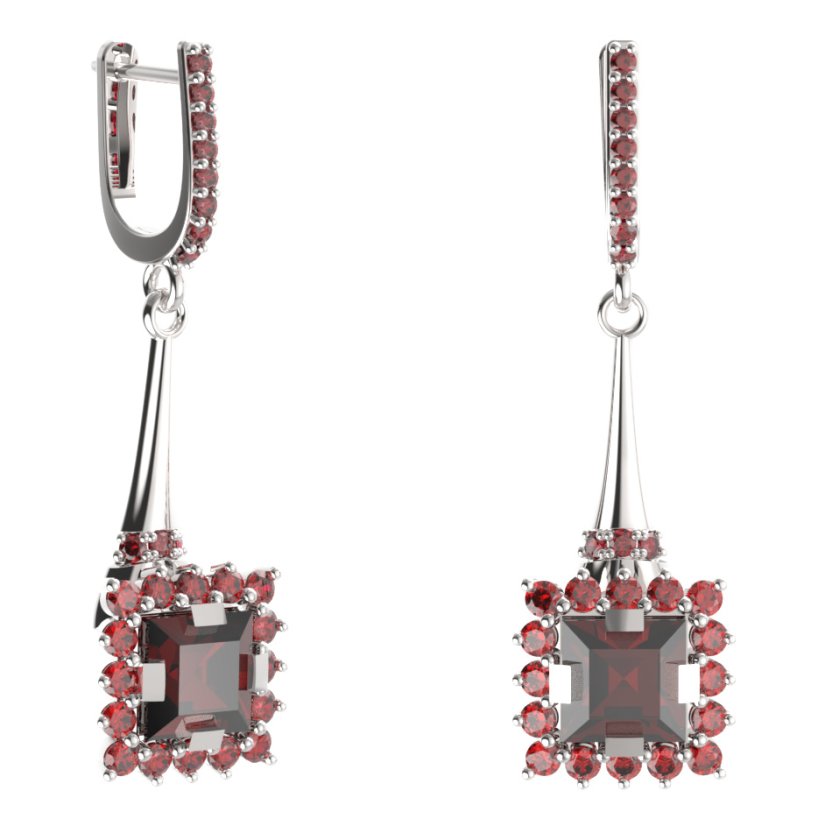 BG náušnice s centrálním čtvercovým kamenem 499-C91 Stříbro 925 - rhodium Granát