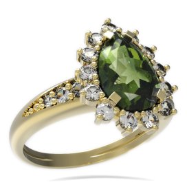 BG prsten kapkovitý kámen 505-J Stříbro 925 - pozlacené Vltavín a  kubický zirkon