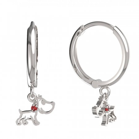 BeKid, Gold kids earrings -1159 - Switching on: Circles 15 mm, Metal: White gold 585, Stone: Red cubic zircon