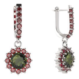 BG kulaté náušnice 098-94 Stříbro 925 - rhodium Vltavín a granát