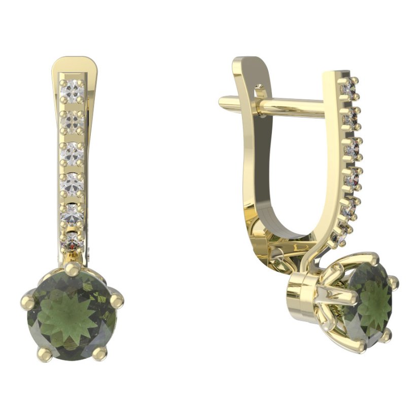BG vltavínové náušnice 875 Žluté zlato - 585 Vltavín a diamant