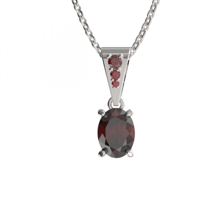 BG přívěs s centrálním oválným kamenem 712 Stříbro 925 - rhodium Granát