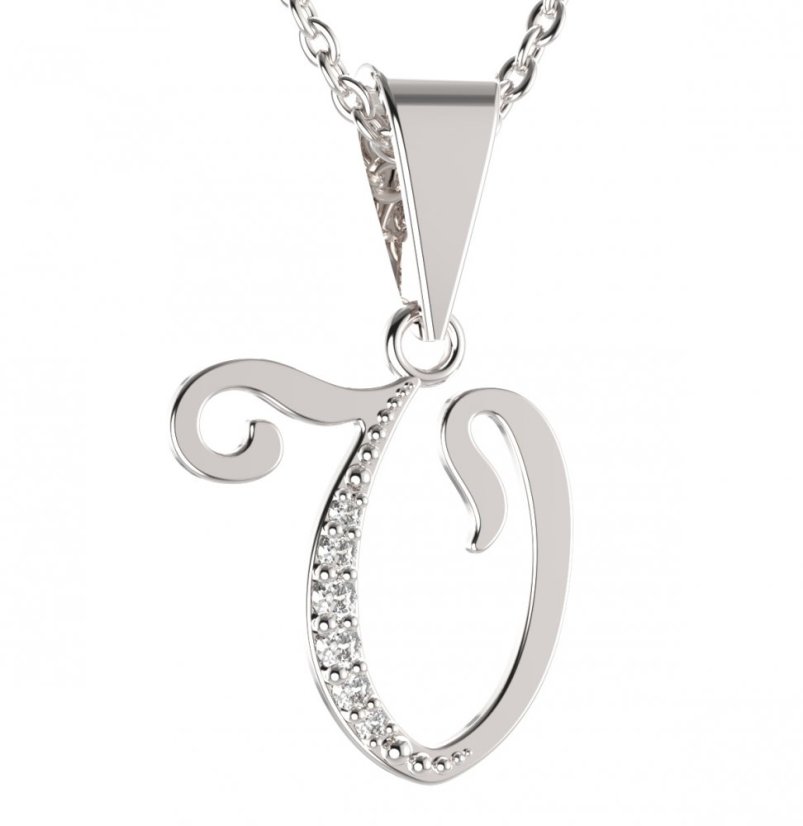 BG zlatý přívěsek písmenko V - 1230 Bílé zlato - 585 Diamant