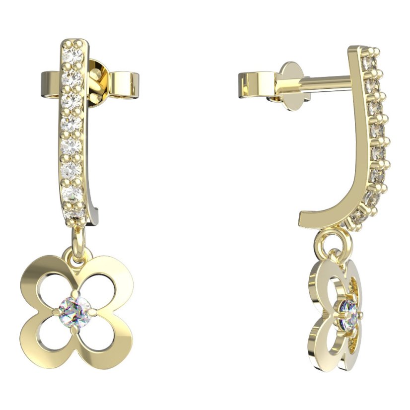BG zlaté náušnice čtyřlístek 829 Bílé zlato - 585 Diamant