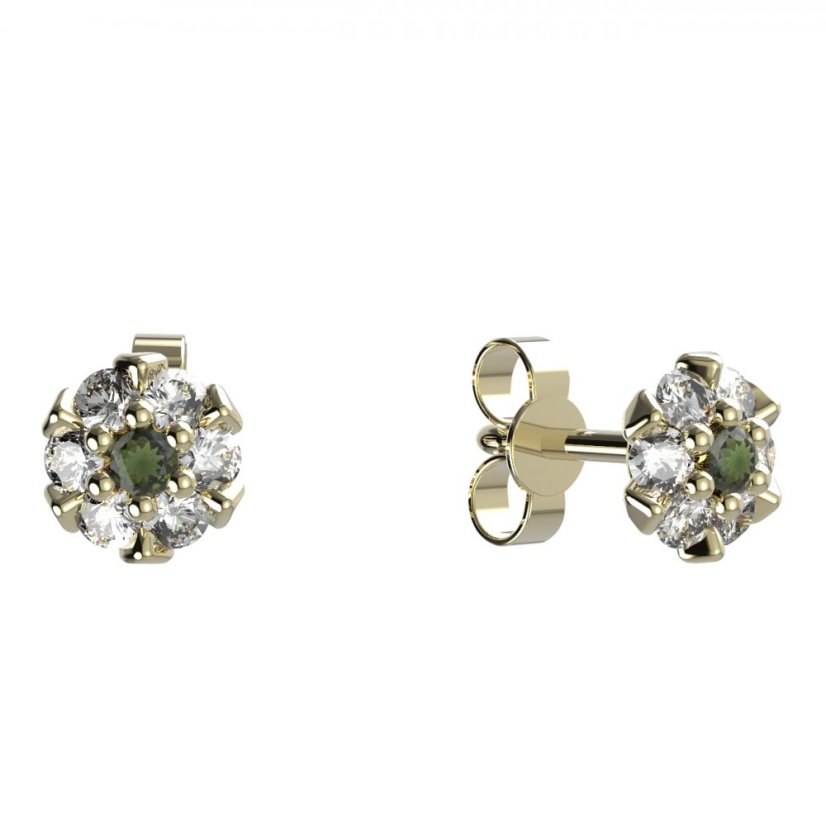 BG vltavínové náušnice 879 Žluté zlato - 585 Vltavín a diamant