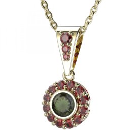 BG přívěs vsazený granát 744-2 Stříbro 925 - pozlacené Vltavín a granát