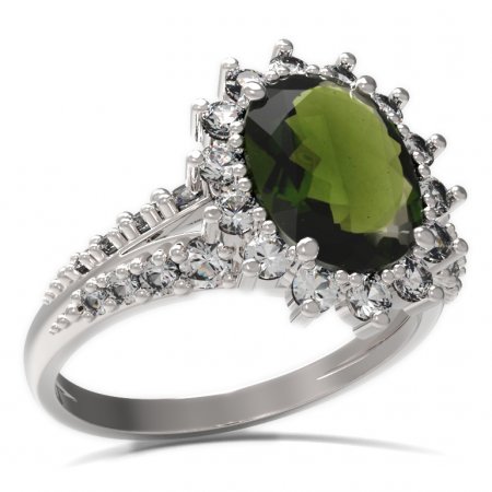 BG prsten s oválným kamenem 516-G - Kov: Stříbro 925 - rhodium, Kámen: Vltavín a granát