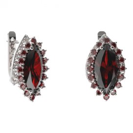 BG náušnice s centrálním oválným kamenem 513-90 Stříbro 925 - rhodium Granát