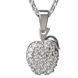 BG zlatý přívěšek - Jablko 801 Bílé zlato - 585 Bílý kubický zirkon